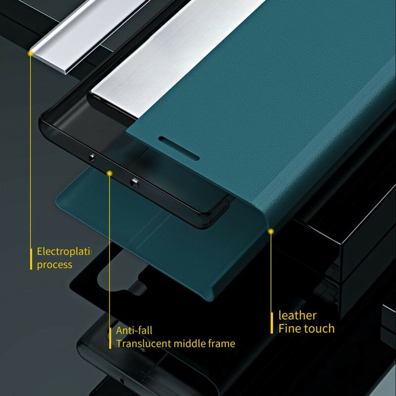 Flip Cover iPhone 13 Pro Simili Cuir Litchi Fermoir Magnétique
