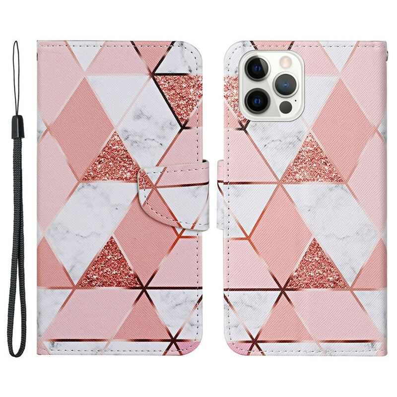 Housse iPhone 13 Pro Marbre et Paillettes avec Lanière
