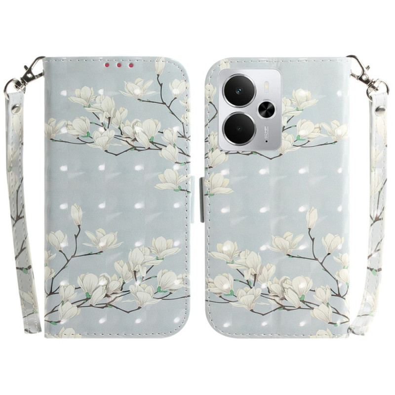 Housse Realme 14 5G Magnolias à Lanière