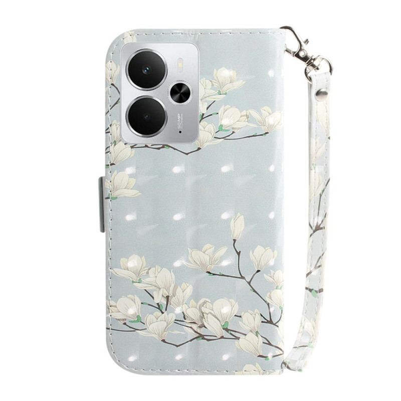 Housse Realme 14 5G Magnolias à Lanière