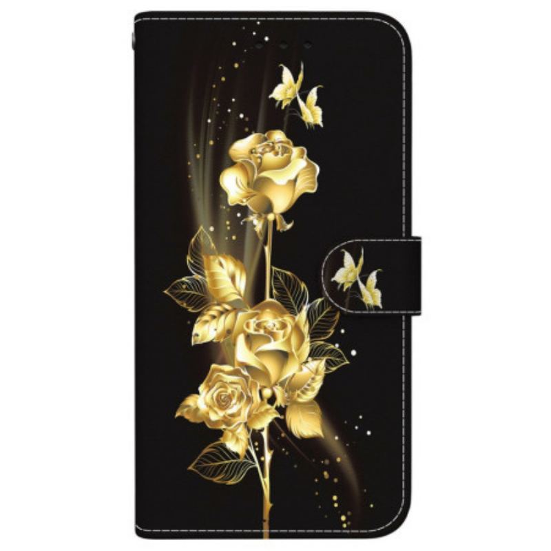 Housse Realme 14 5G Papillons Dorés et Roses