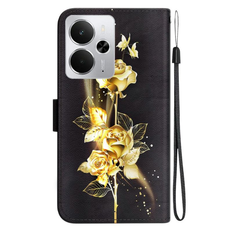 Housse Realme 14 5G Papillons Dorés et Roses