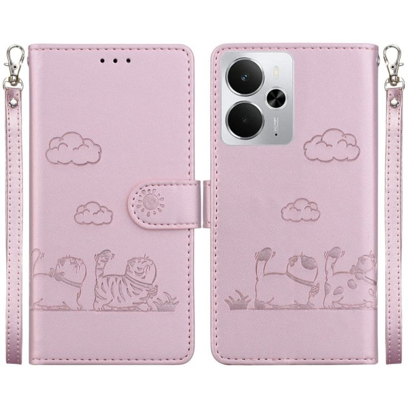 Housse Realme 14 5G RFID Scène de Chats à Lanière