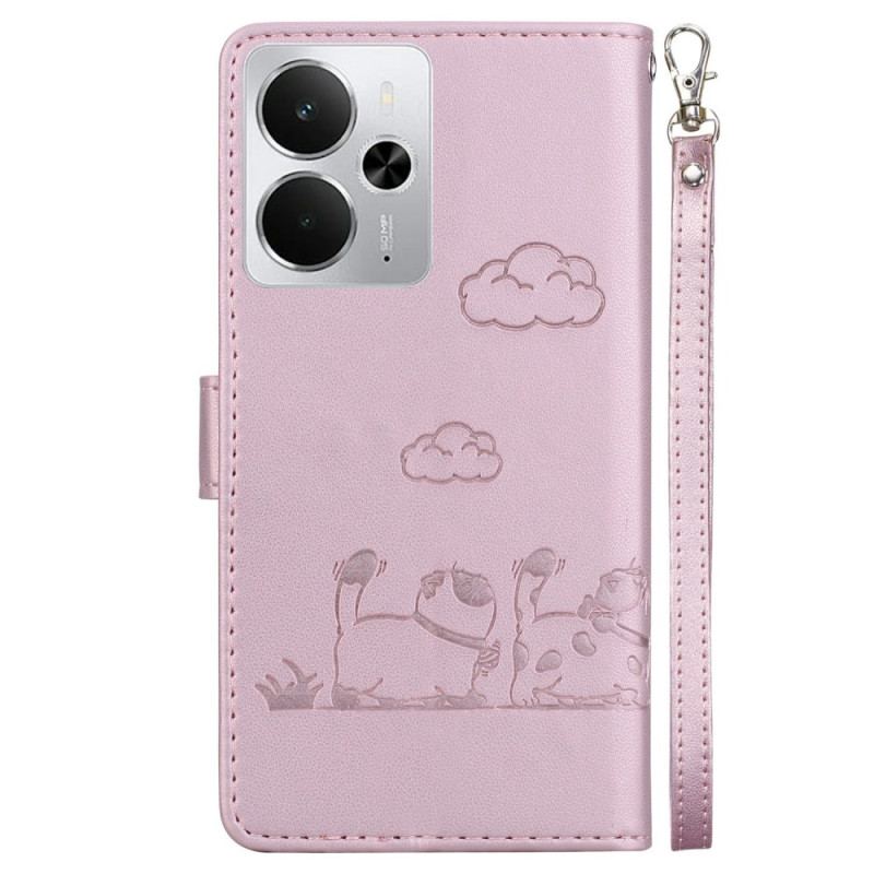 Housse Realme 14 5G RFID Scène de Chats à Lanière