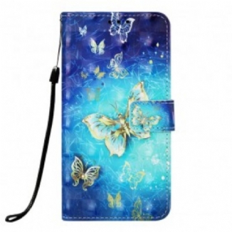 Housse Samsung Galaxy A30 / A20 Papillons Dorés à Lanière