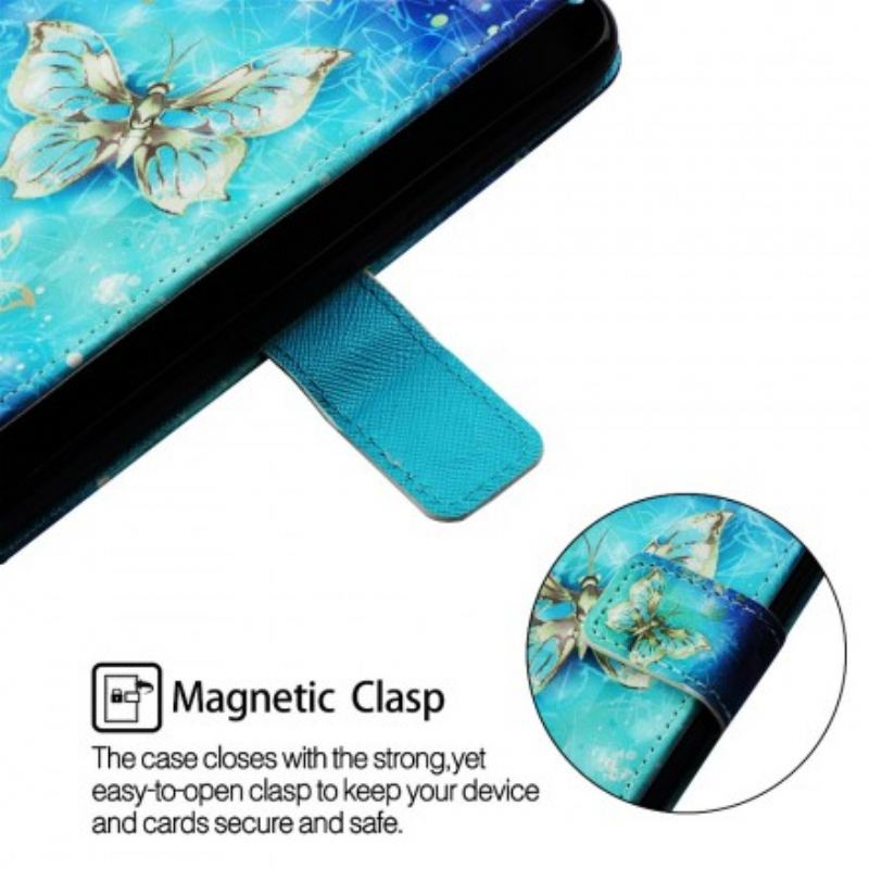 Housse Samsung Galaxy A30 / A20 Papillons Dorés à Lanière