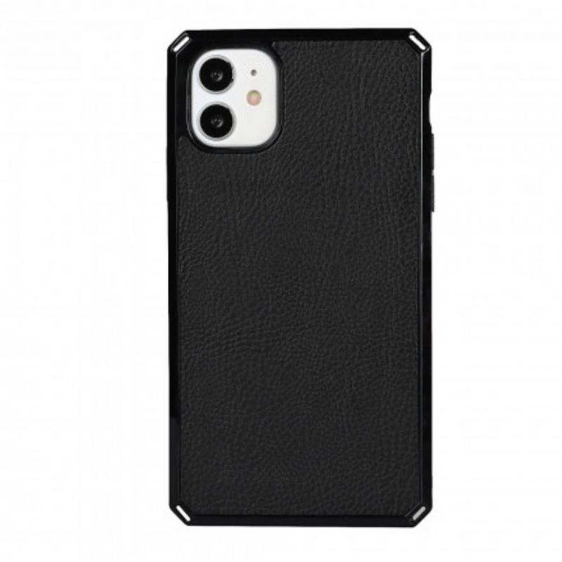 Flip Cover iPhone 11 Cuir Litchi Véritable à Lanière