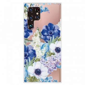 Coque Samsung Galaxy S22 Ultra 5G Fleurs Bleues Aquarelle