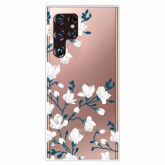 Coque Samsung Galaxy S22 Ultra 5G Transparente Fleurs Blanches