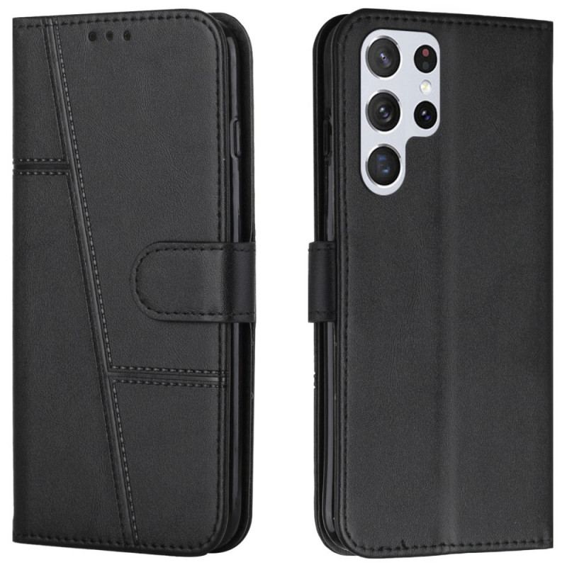 Housse S22 Ultra 5G Style Cuir Géométrique à Lanière