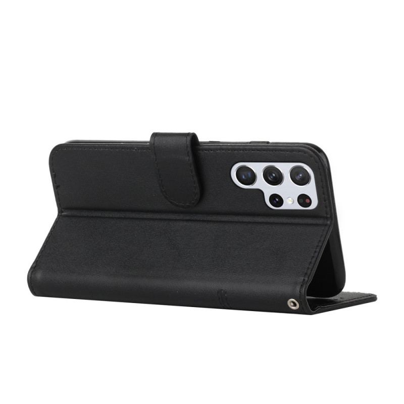 Housse S22 Ultra 5G Style Cuir Géométrique à Lanière