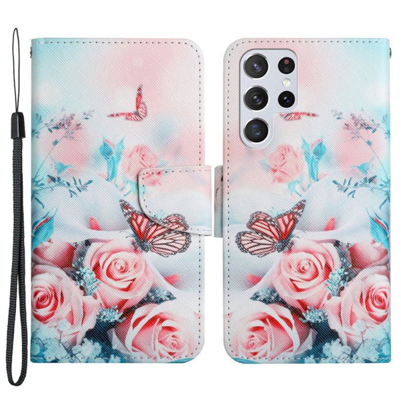 Housse Samsung Galaxy S22 Ultra 5G Bouquet de Fleurs et Papillons