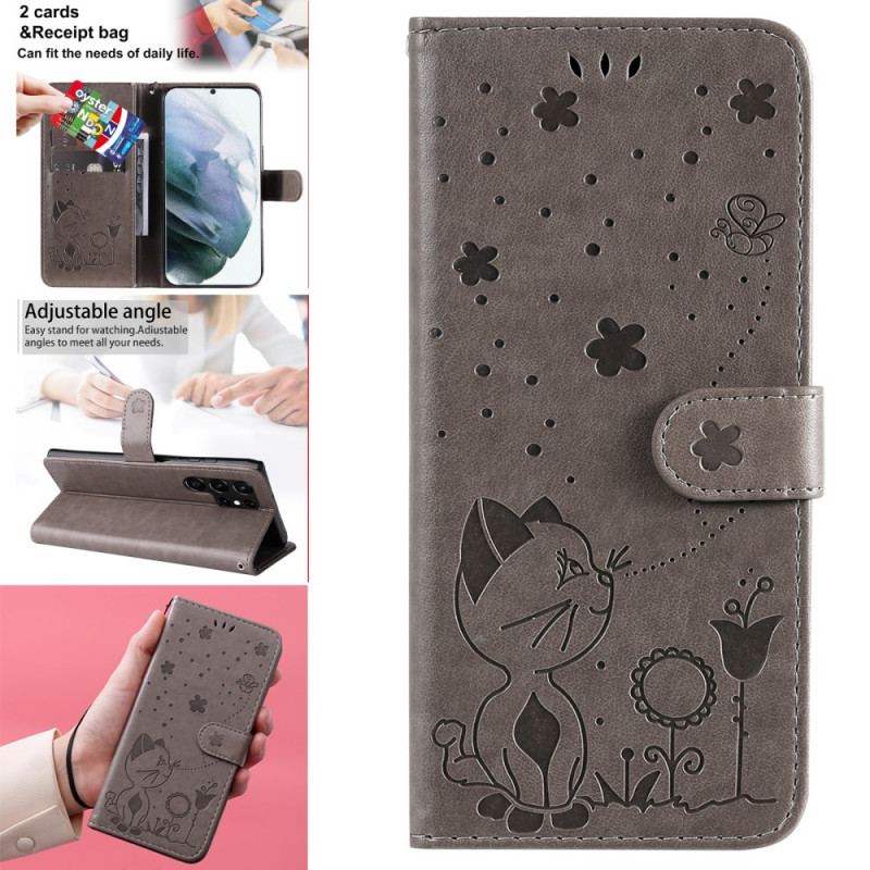 Housse Samsung Galaxy S22 Ultra 5G Chat et Abeille à Lanière