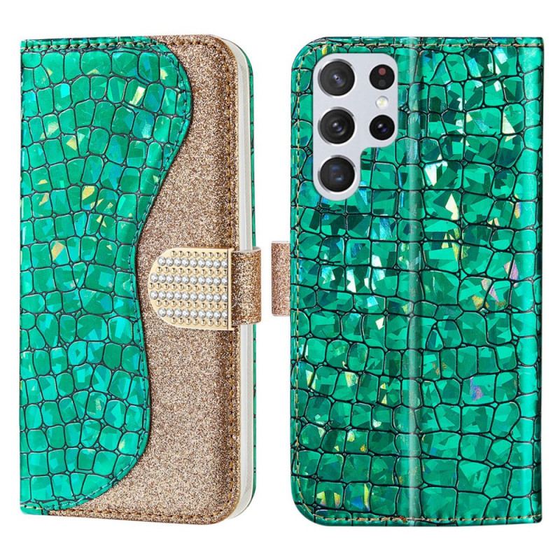 Housse Samsung Galaxy S22 Ultra 5G Croco Diamants