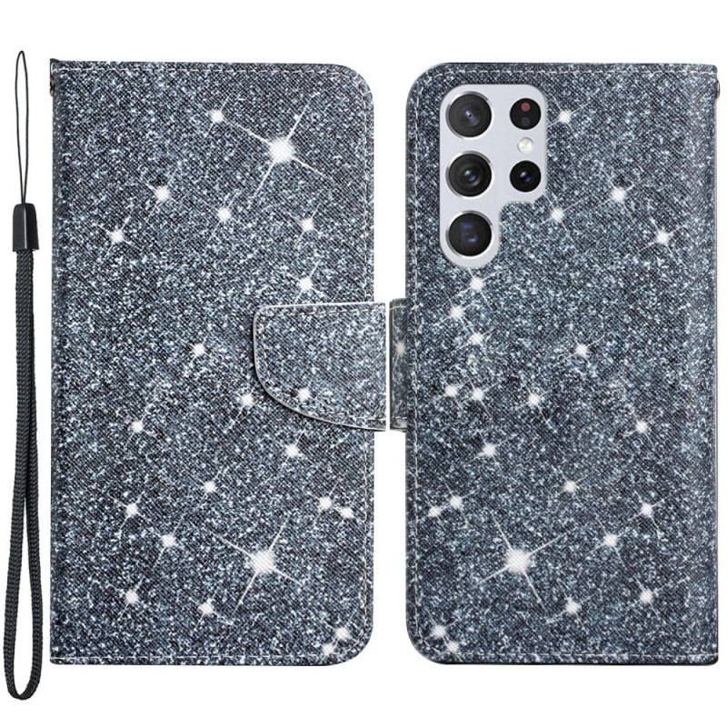 Housse Samsung Galaxy S22 Ultra 5G Paillettes à Lanière
