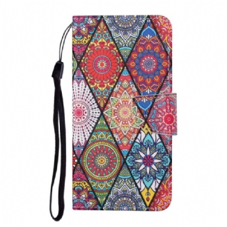 Housse Samsung Galaxy S22 Ultra 5G Patchwork avec Lanière