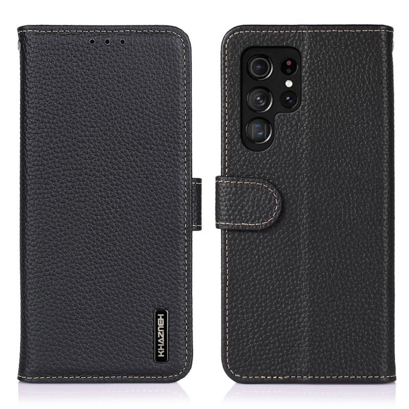 Housse Samsung Galaxy S22 Ultra 5G Véritable Cuir Litchi KHAZNEH
