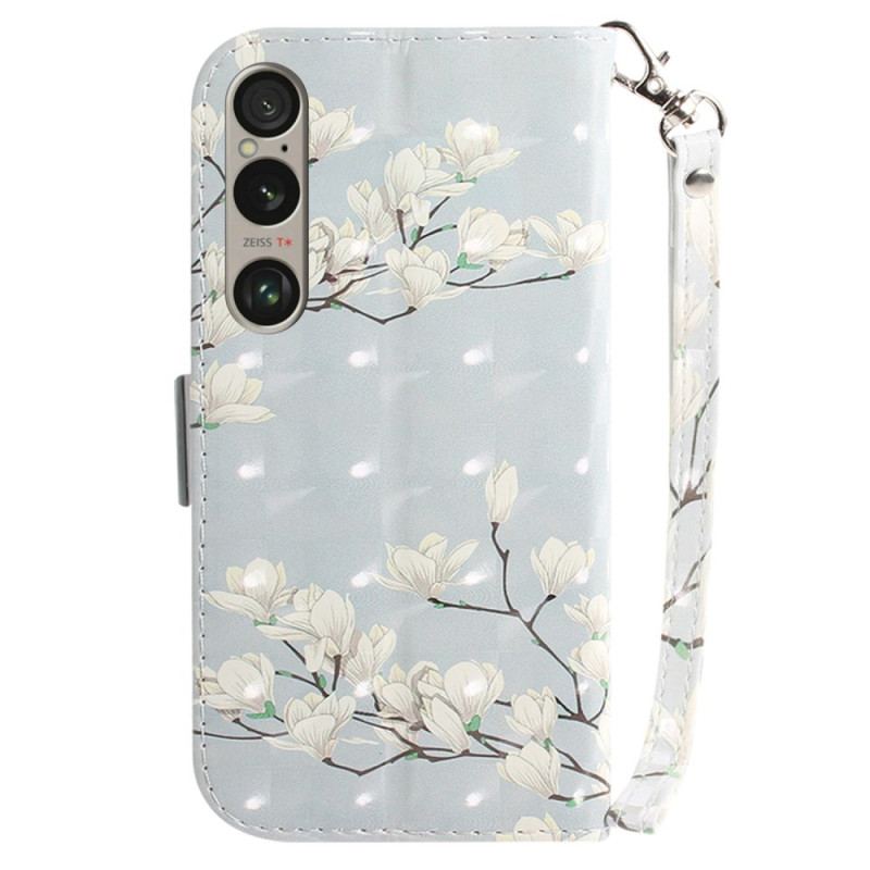 Housse Sony Xperia 1 VI Magnolias à Lanière
