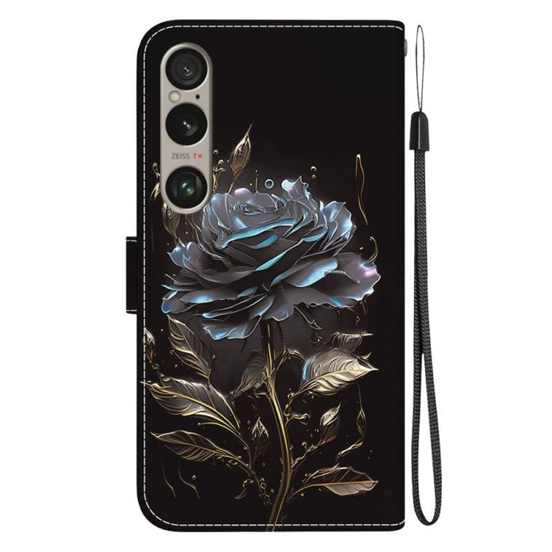 Housse Sony Xperia 1 VI Rose Noire à Lanière