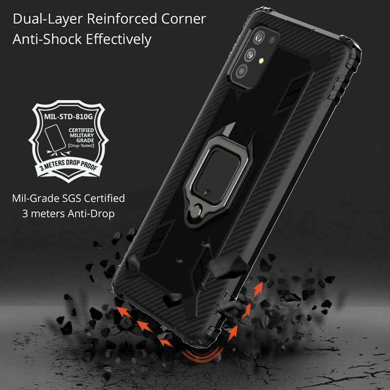 Coque Samsung Galaxy M51 Ring et Fibre Carbone