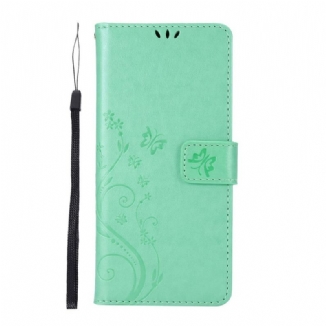 Housse Samsung Galaxy M51 Papillons Et Fleurs À Lanière