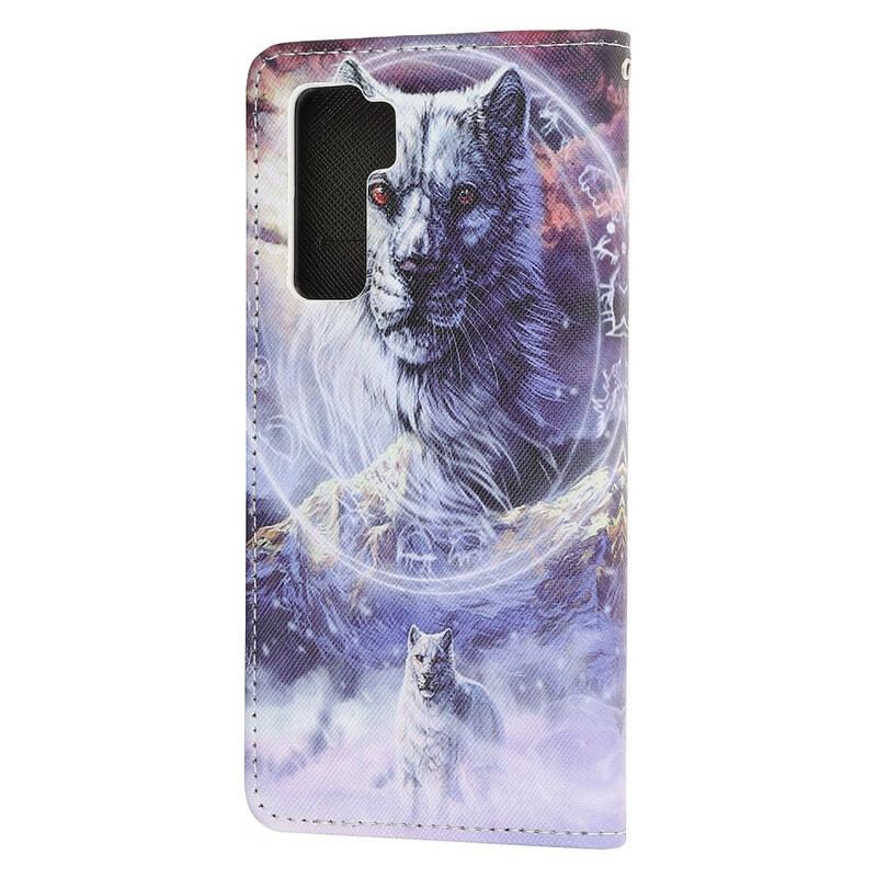 Housse Huawei P40 Lite 5G Loup en Hiver avec Lanière