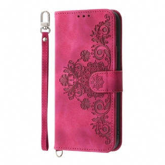 Housse Poco X7 Pro 5G Motif Floral avec Lanière et Bandoulière