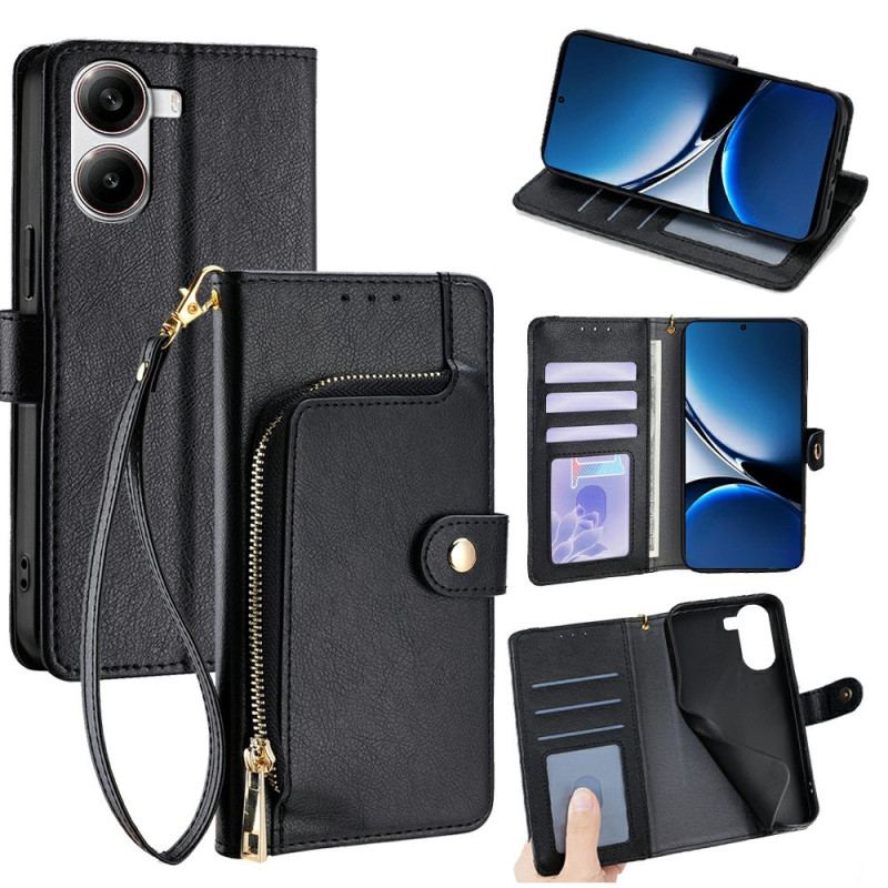 Housse Poco X7 Pro 5G Porte-Monnaie et Portefeuile à Lanière