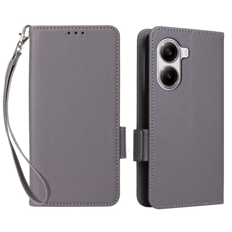 Housse Poco X7 Pro 5G Simili Cuir Litchi à Lanière