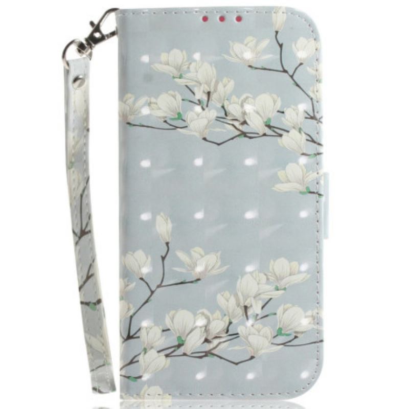 Housse Xiaomi Redmi Note 15 5G / Poco M8 5G Magnolias Blancs à Lanière
