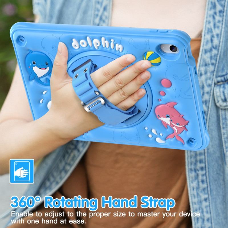 Coque iPad (2025) / 10.9 (2022) Kids Dauphin Support et Sangle Rotative