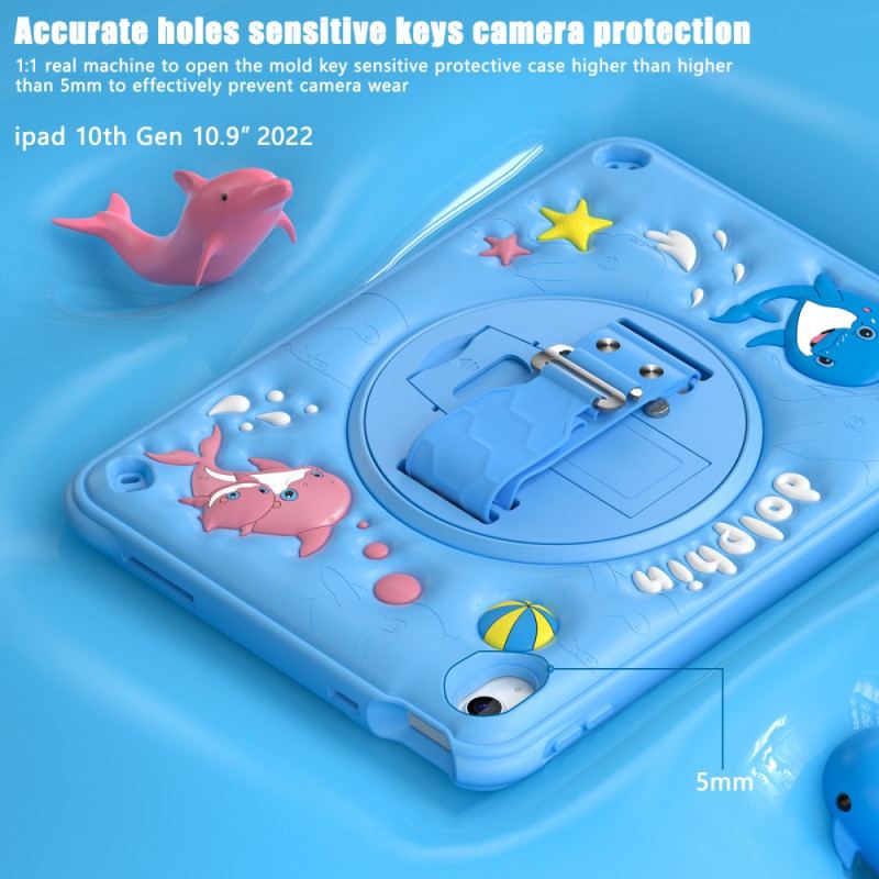 Coque iPad (2025) / 10.9 (2022) Kids Dauphin Support et Sangle Rotative