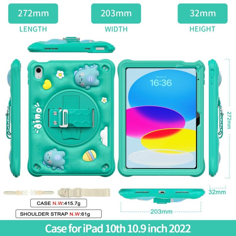Coque iPad (2025) / 10.9 (2022) KIds Dinosaure Sangle et Support