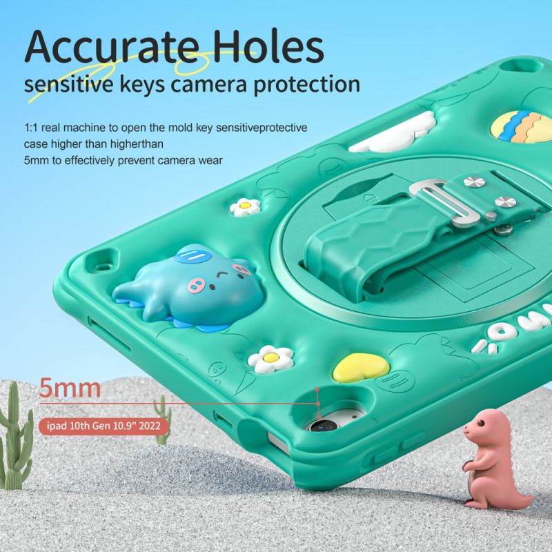 Coque iPad (2025) / 10.9 (2022) KIds Dinosaure Sangle et Support