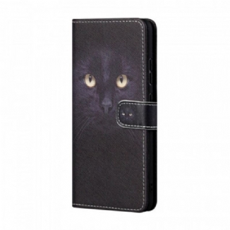 Housse Samsung Galaxy A13 5G / A04s Yeux de Chat Noir à Lanière