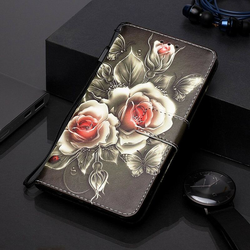 Housse Samsung Galaxy A20s Roses Dorées