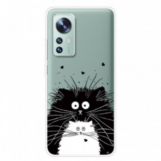 Coque Xiaomi 12 Pro Silicone Chats Noir et Blanc