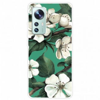 Coque Xiaomi 12 Pro Silicone Fleurs Blanches