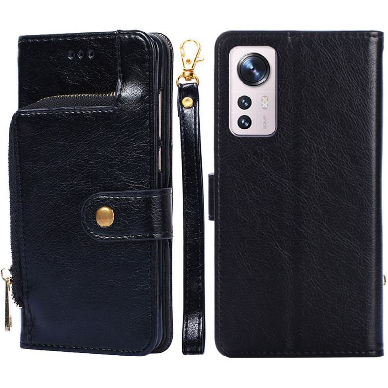 Housse Xiaomi 12 Pro Porte-Monnaie Frontal et Lanière