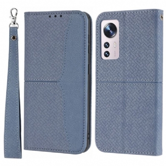 Housse Xiaomi 12 Pro Style Cuir Tissée à Lanière