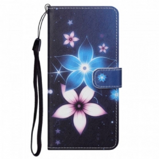 Housse Moto G41 / G31 Fleurs Lunaires à Lanière