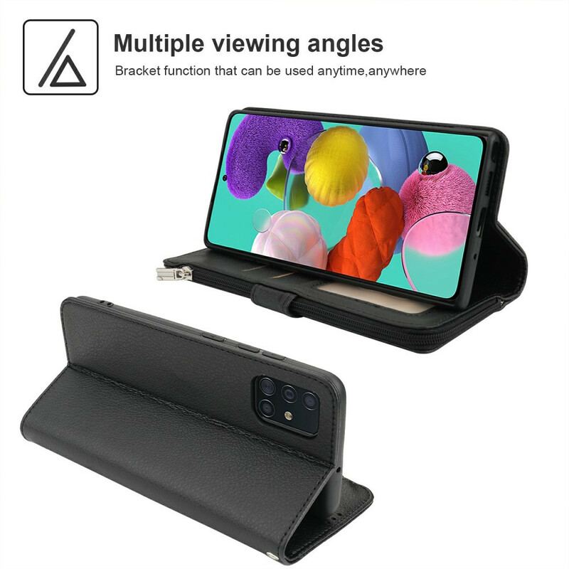 Housse Samsung Galaxy A51 Microfibres Style Cuir Poche Zippée