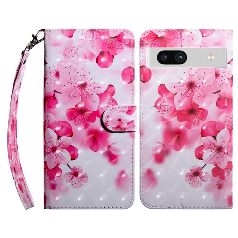 Housse Google Pixel 7A Fleurettes Roses à Lanière