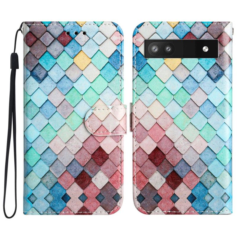Housse Google Pixel 7A Grille Colorée à Lanière