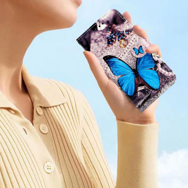 Housse Google Pixel 7A Papillon Bleu à Lanière